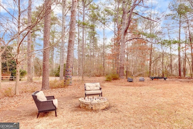 view of yard with an outdoor fire pit