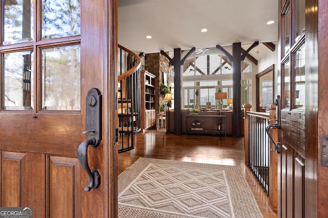 foyer featuring plenty of natural light and dark hardwood / wood-style floors