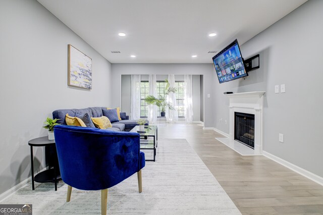 living room featuring light wood-type flooring