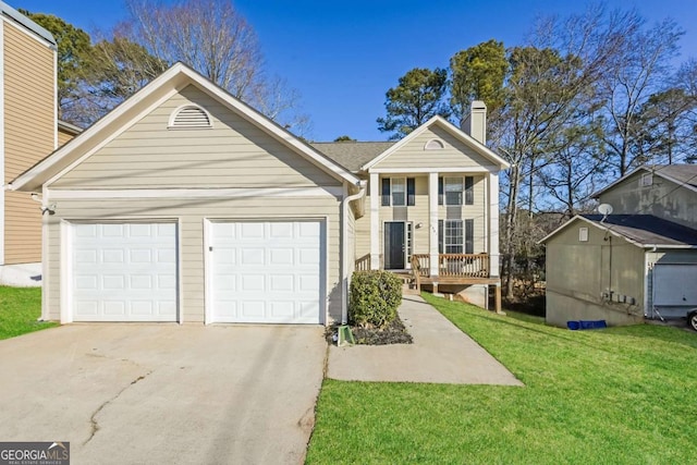 view of front facade featuring a garage, an outdoor structure, and a front yard