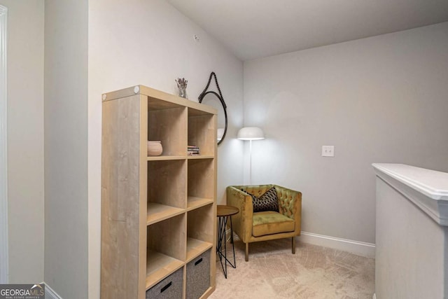 sitting room with light colored carpet