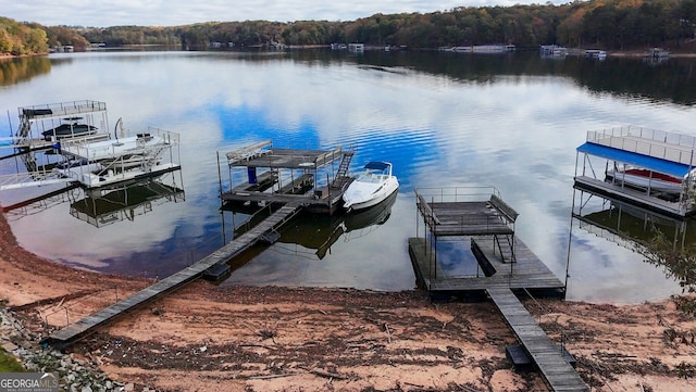 view of dock featuring a water view