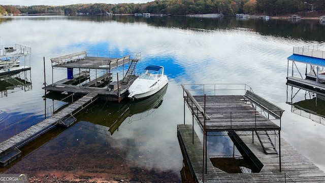 view of dock featuring a water view