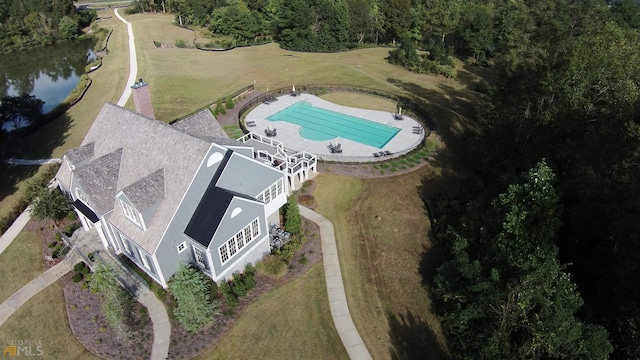 bird's eye view featuring a water view