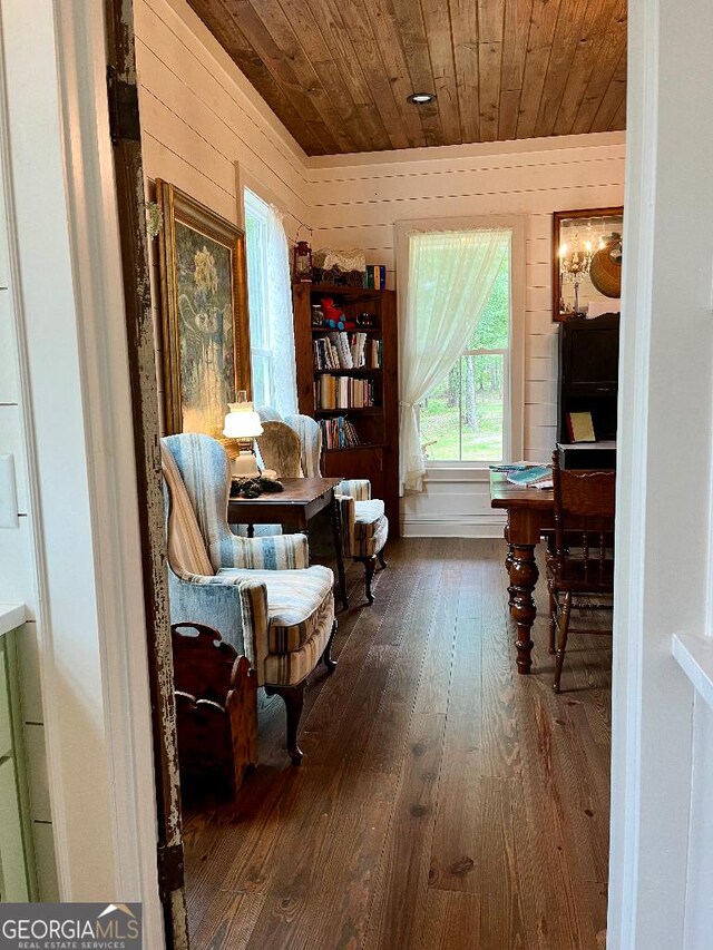 182 Rogers St, Hazlehurst, GA 31539 - sitting room featuring wood ceiling, hardwood / wood-style flooring, and wood walls