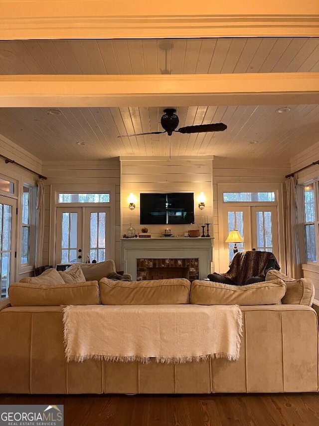 182 Rogers St, Hazlehurst, GA 31539 - living room featuring french doors, wooden ceiling, and dark wood-style floors