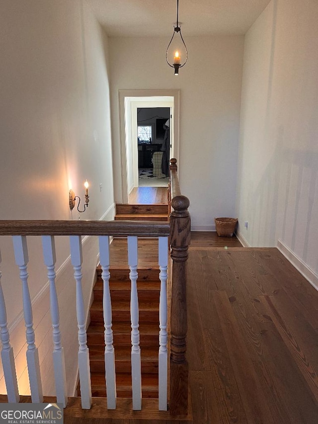 stairway featuring hardwood / wood-style floors