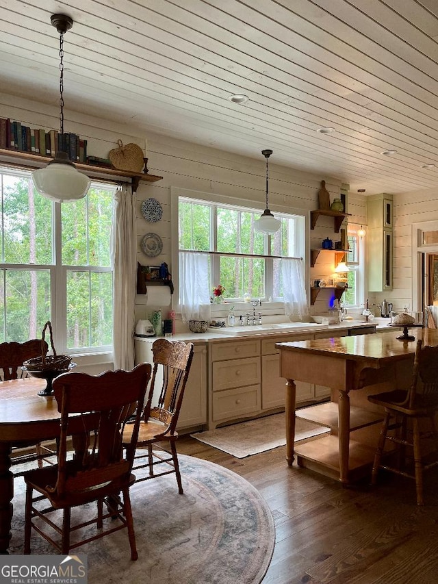 182 Rogers St, Hazlehurst, GA 31539 - dining area featuring dark wood-type flooring and wooden ceiling