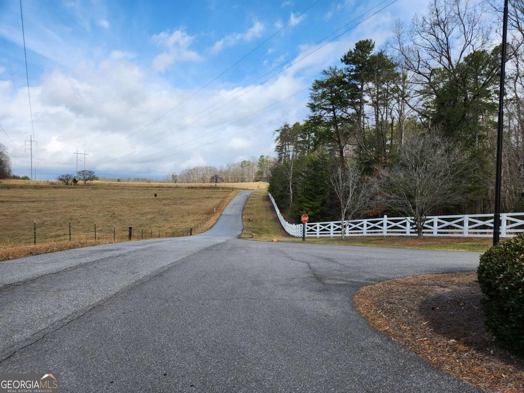 view of road with a rural view