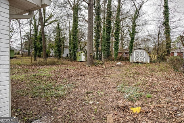 view of yard featuring a storage unit