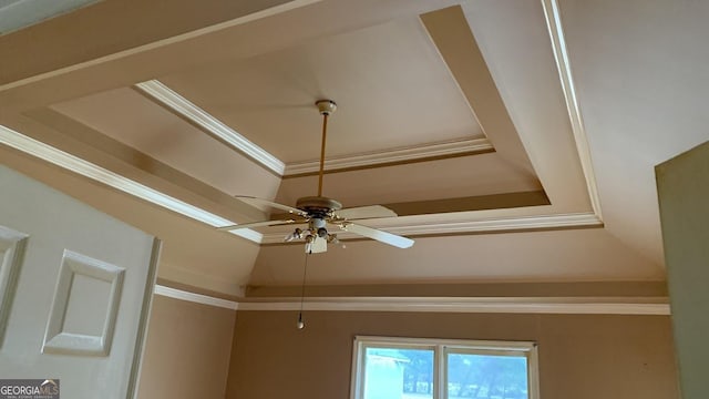 details featuring ornamental molding and ceiling fan