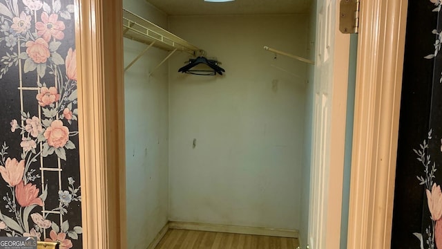 spacious closet featuring light hardwood / wood-style flooring