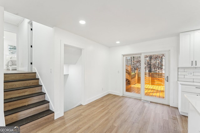 interior space with light hardwood / wood-style floors