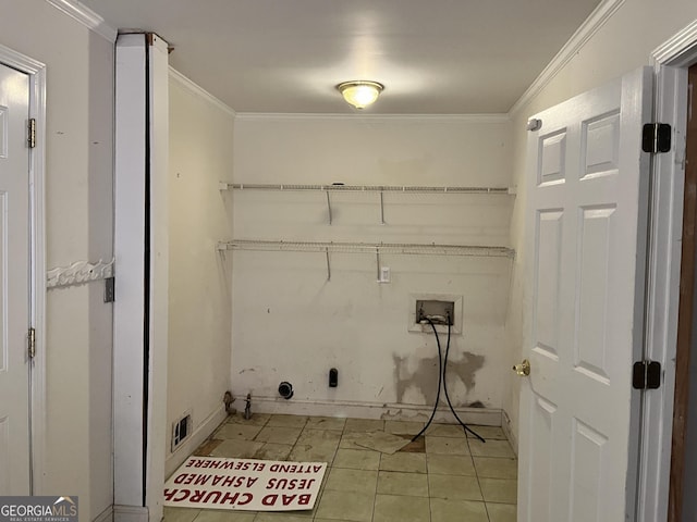 clothes washing area featuring washer hookup and ornamental molding