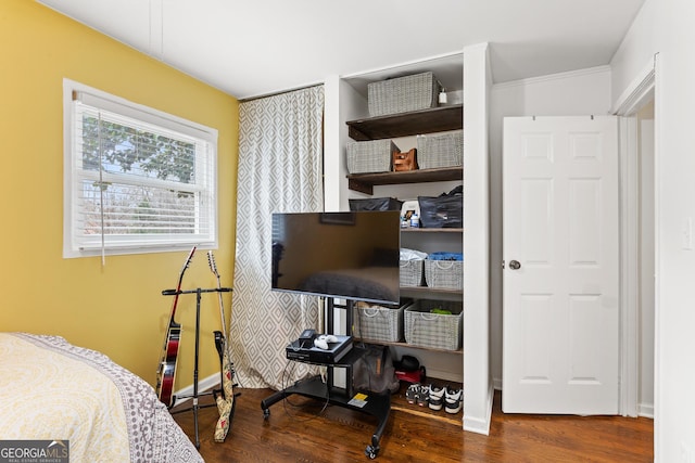 bedroom featuring dark hardwood / wood-style flooring