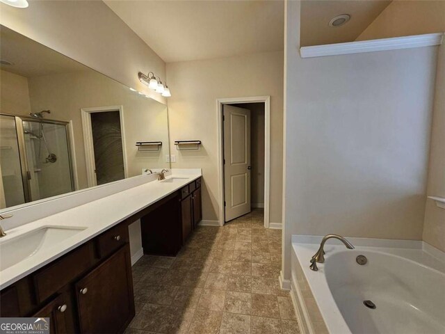 bathroom with vanity and separate shower and tub