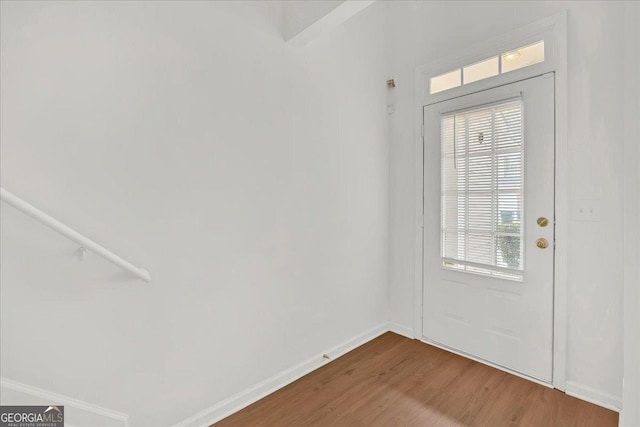 doorway with wood-type flooring