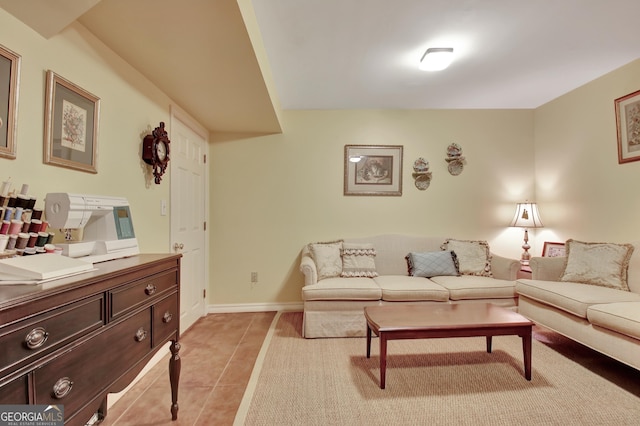 living room with light tile patterned flooring