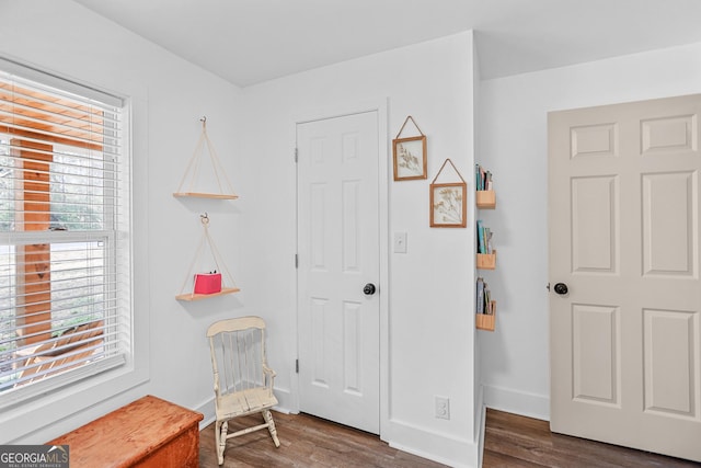 interior space with dark hardwood / wood-style floors