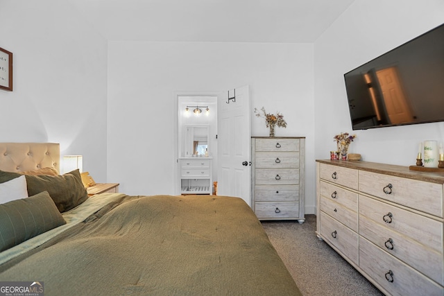 bedroom featuring dark carpet