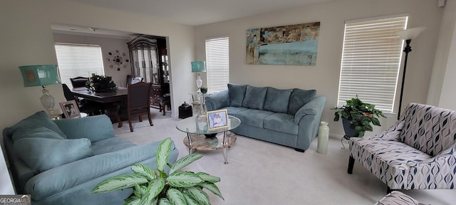 living room featuring carpet and plenty of natural light