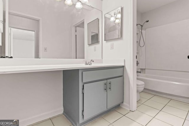 full bathroom with vanity, tile patterned flooring, bathtub / shower combination, and toilet