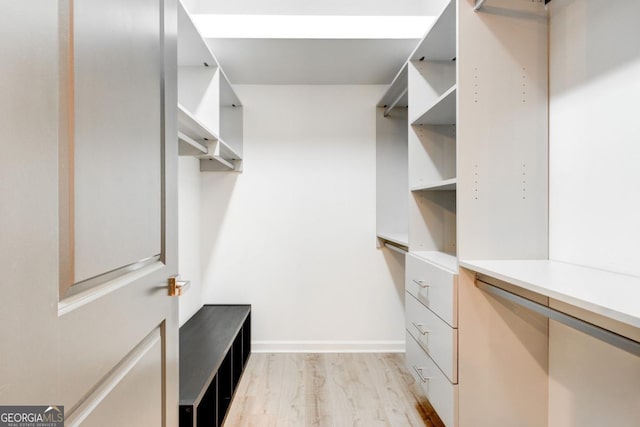 spacious closet with light hardwood / wood-style floors