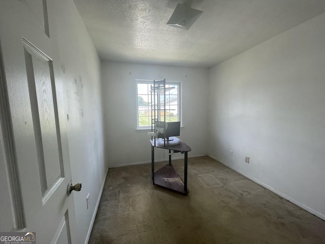 interior space featuring carpet and a textured ceiling