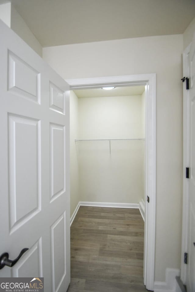 interior space with dark wood-type flooring