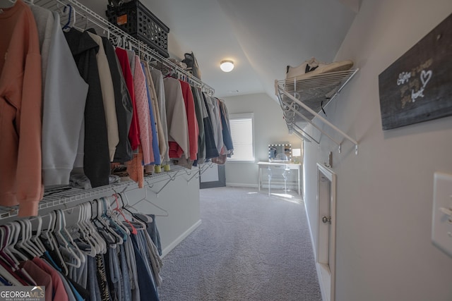 walk in closet with carpet flooring