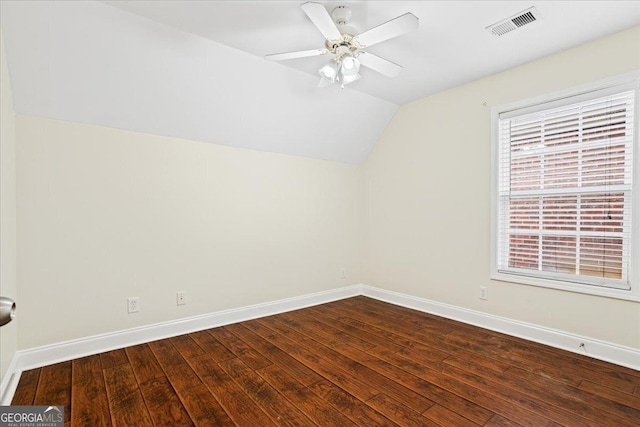 bonus room featuring wood-type flooring, vaulted ceiling, and ceiling fan