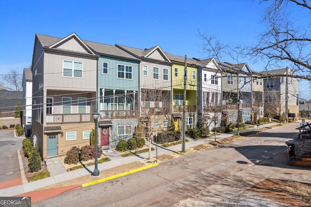 view of building exterior with a residential view