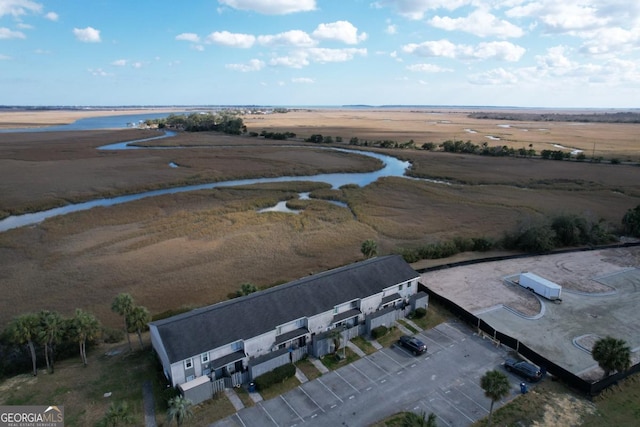 bird's eye view featuring a water view and a rural view