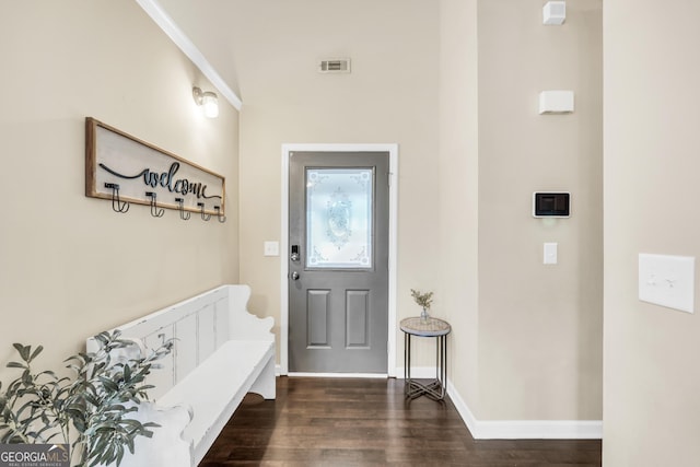 interior space with dark hardwood / wood-style floors