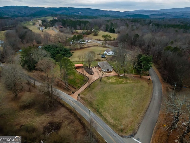 aerial view with a mountain view and a rural view