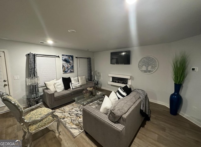 living room with hardwood / wood-style floors