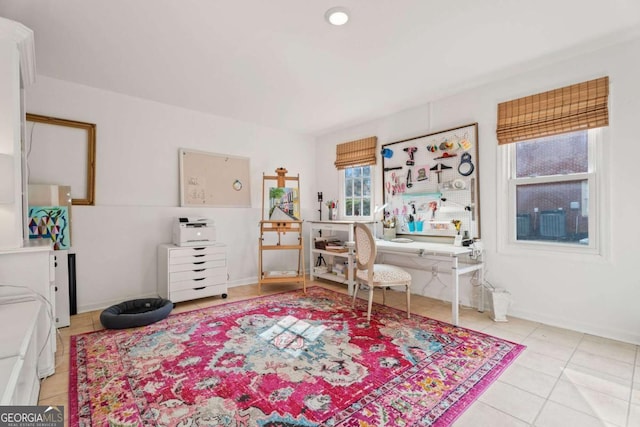 office area featuring light tile patterned floors