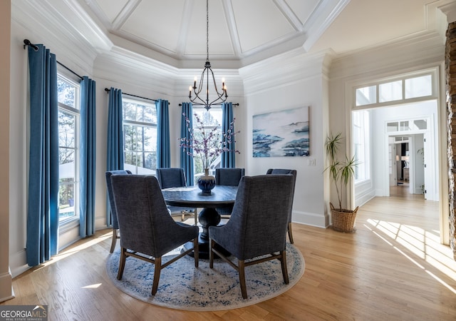 2938 Old Dalton Rd NE, Rome, GA 30165 - dining area with a notable chandelier, coffered ceiling, and crown molding