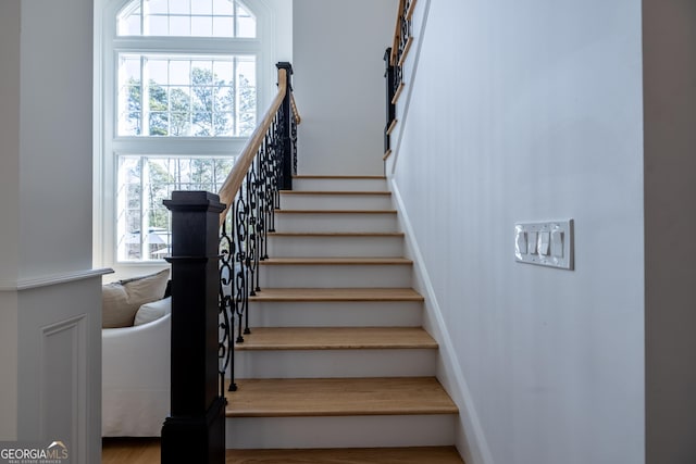 stairs with a high ceiling