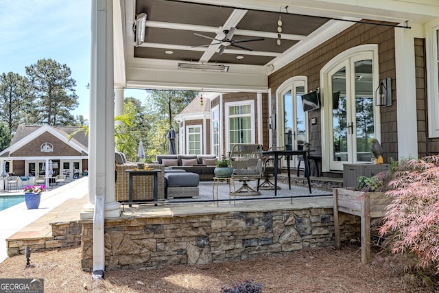 2938 Old Dalton Rd NE, Rome, GA 30165 - view of patio / terrace with outdoor lounge area, a ceiling fan, and french doors