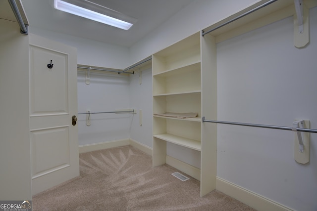 spacious closet featuring light colored carpet