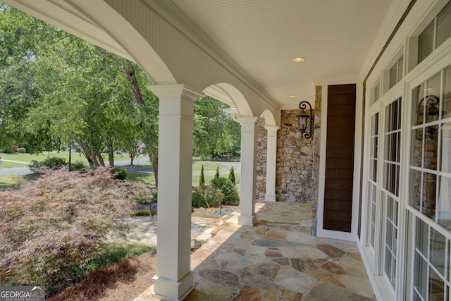 view of patio featuring covered porch