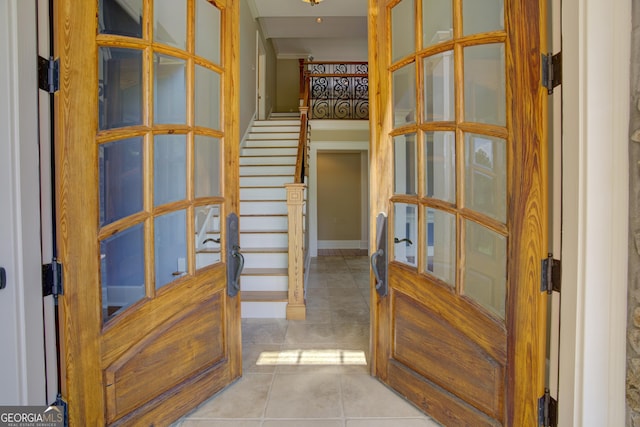 hallway featuring light tile patterned floors