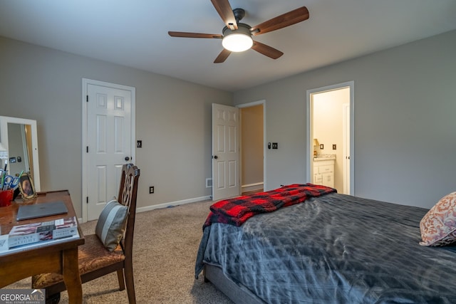 bedroom featuring ceiling fan and carpet floors