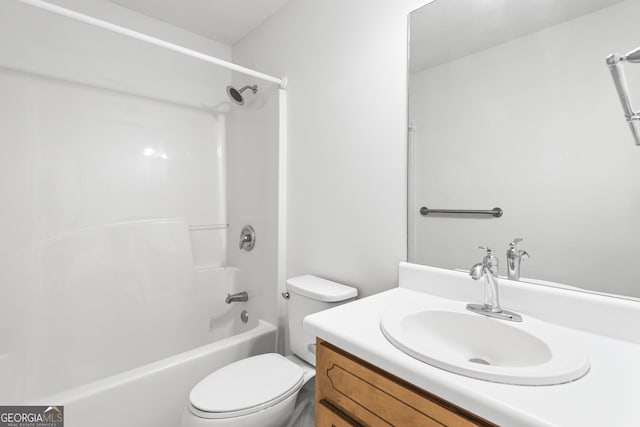 full bathroom with toilet, washtub / shower combination, and vanity