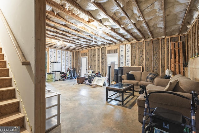 basement featuring stairs