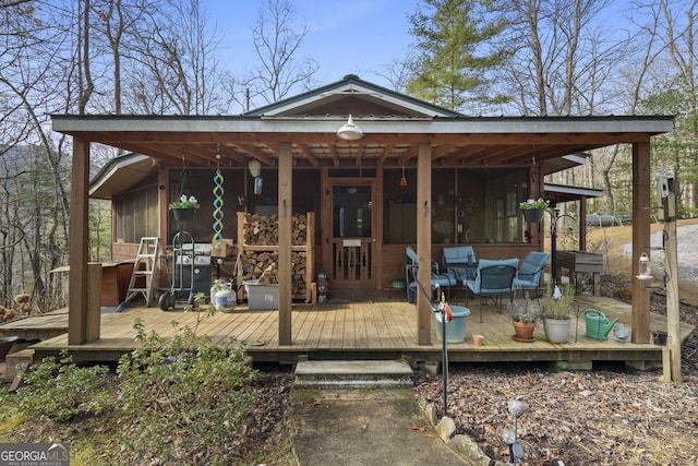 view of front of home with a deck