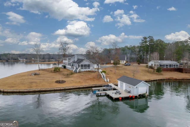 dock area with a water view