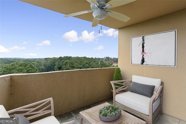 balcony with ceiling fan