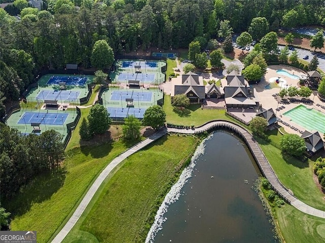 aerial view with a water view